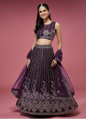 A Line Lehenga Choli Designer Net in Purple