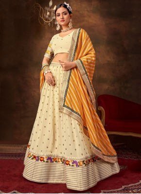 A Line Lehenga Choli Sequins Pure Georgette in Off White