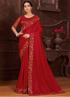 Absorbing Cord Red Contemporary Style Saree