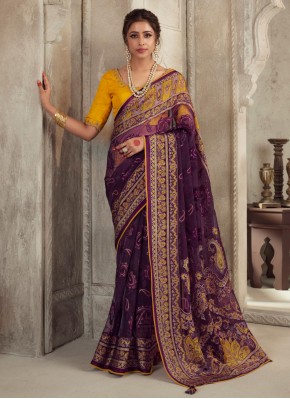 Absorbing Purple Printed Trendy Saree
