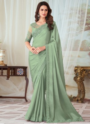Absorbing Silk Green Embroidered Saree