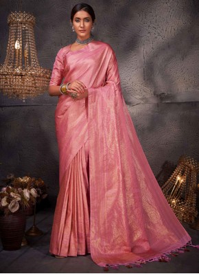 Adorable Kanjivaram Silk Pink Woven Designer Saree