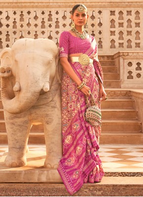 Adorable Patola Silk  Weaving Pink Contemporary Style Saree