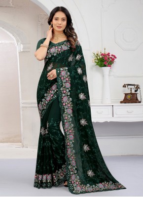 Adorning Green Resham Designer Contemporary Style Saree