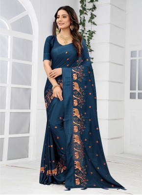 Aesthetic Embroidered Navy Blue Traditional Designer Saree