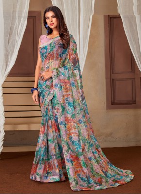 Aesthetic Multi Colour Sequins Net Contemporary Saree