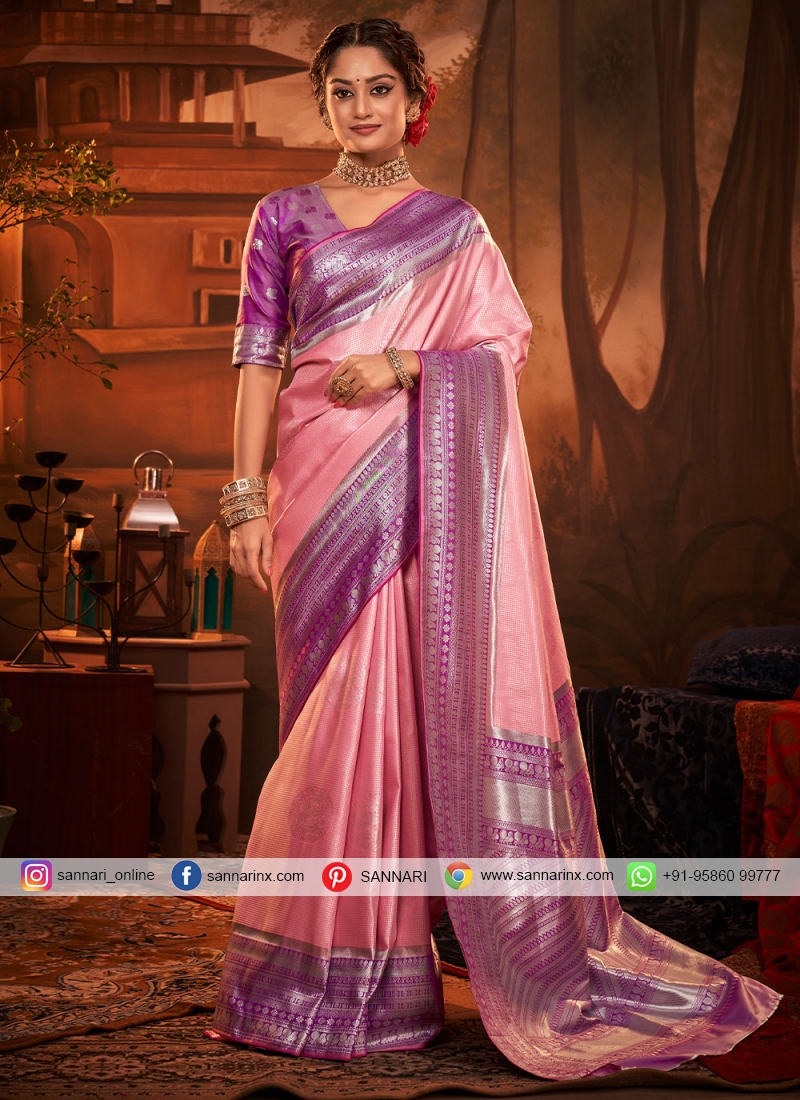 Affectionate Pink Weaving Trendy Saree