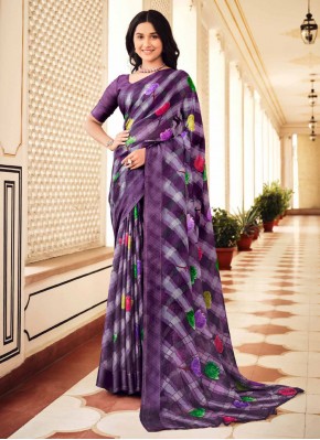 Affectionate Purple Printed Chiffon Trendy Saree