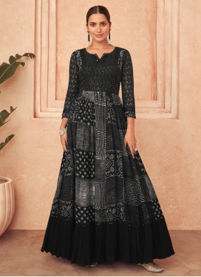 Alluring Embroidered Georgette Black Gown
