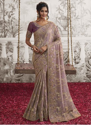 Alluring Embroidered Purple Fancy Fabric Trendy Saree
