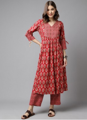 Alluring Printed Cotton Red Casual Kurti