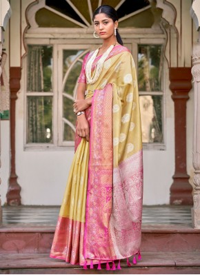 Amazing Pink and Yellow Party Trendy Saree