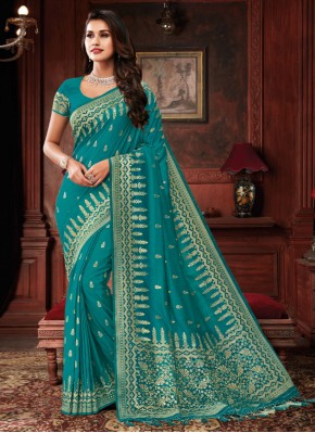 Amusing Banarasi Silk Aqua Blue Weaving Classic Designer Saree