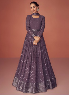 Anarkali Salwar Suit Sequins Georgette in Purple