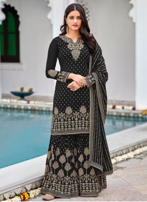 Angelic Embroidered Black Faux Georgette Designer Palazzo Salwar Suit