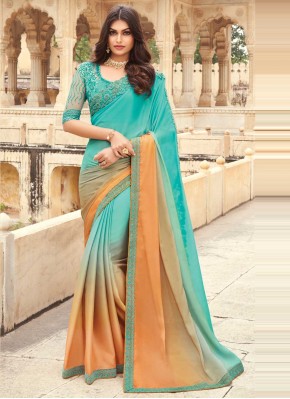 Angelic Peach and Sea Green Embroidered Shaded Saree