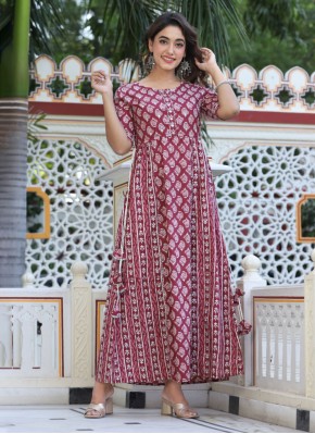 Appealing Cotton Printed Mauve  Trendy Gown