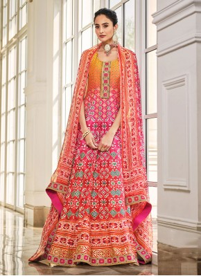 Appealing Patola Print Wedding Readymade Floor Length Gown
