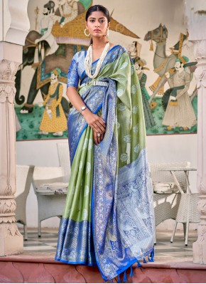 Appealing Weaving Blue and Green Contemporary Saree