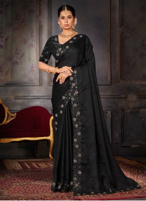 Aristocratic Georgette Embroidered Black Classic Saree
