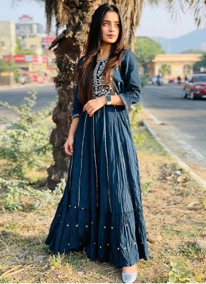 Aristocratic Navy Blue Cotton Readymade Gown