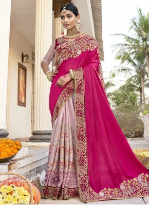 Art Silk Embroidered Trendy Saree in Pink