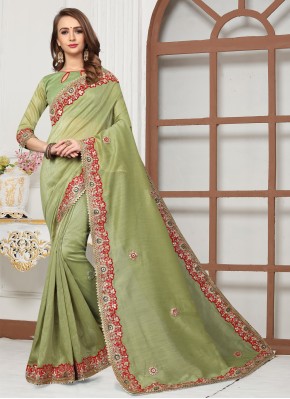Art Silk Green Embroidered Traditional Designer Saree