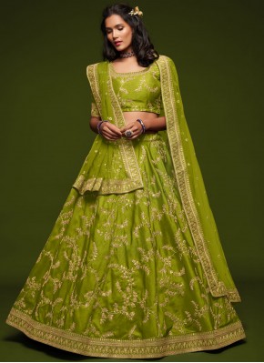 Art Silk Sequins Green Lehenga Choli