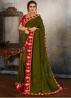 Aspiring Green Embroidered Traditional Saree
