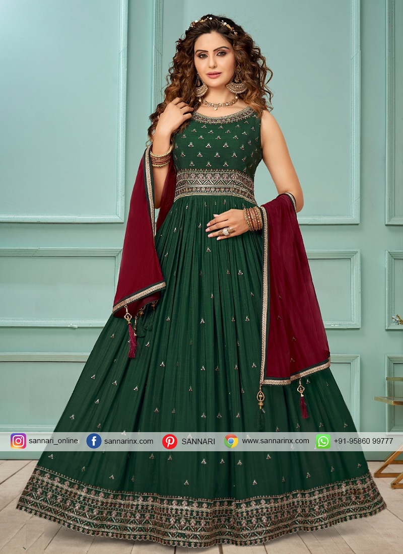 Green Color Party Wear ReadyMade Indo Western Plazo Suit :: ANOKHI FASHION