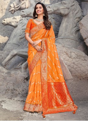 Aspiring Orange Designer Traditional Saree