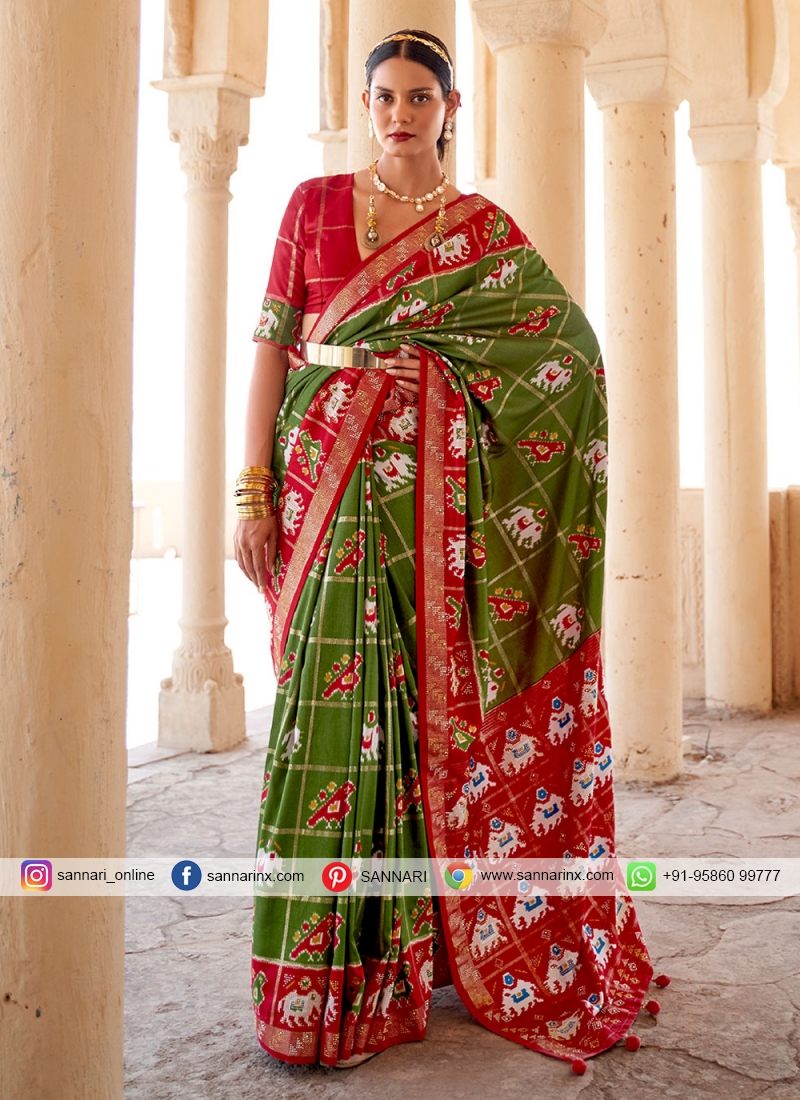 Aspiring Weaving Patola Silk  Green Designer Saree