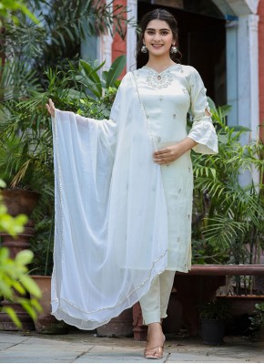 Astounding Embroidered Silk White Pant Style Suit
