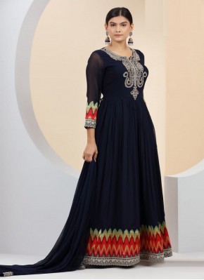 Astounding Ready made Gown Multi Color Thread Work in Chiffon