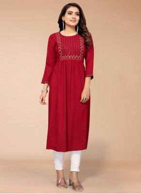 Attractive Embroidered Rayon Casual Kurti