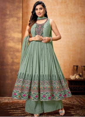 Attractive Multi Color Thread Work Georgette Designer Ready made Palazzo Dress for Wedding