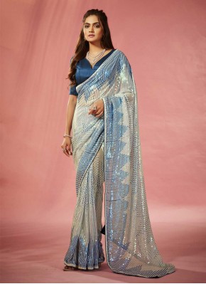 Auspicious Embroidered Georgette Multi Colour Trendy Saree