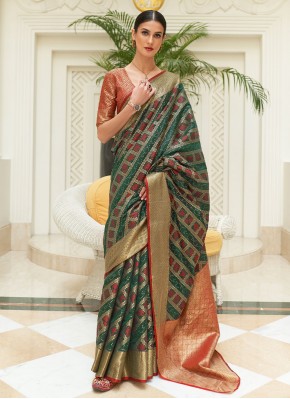 Auspicious Green Weaving Patola Silk  Contemporary Saree