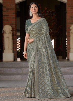 Auspicious Grey Bandhej Silk Contemporary Saree