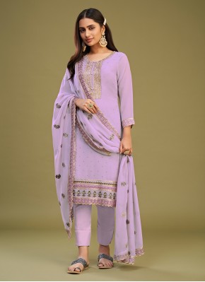 Awesome Swarovski Lavender Georgette Pant Style Suit
