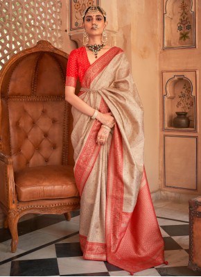 Banarasi Silk Cream Weaving Trendy Saree