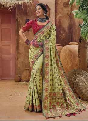 Banarasi Silk Green Embroidered Designer Saree