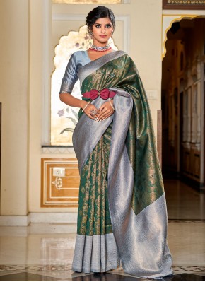 Banarasi Silk Green Jacquard Work Saree