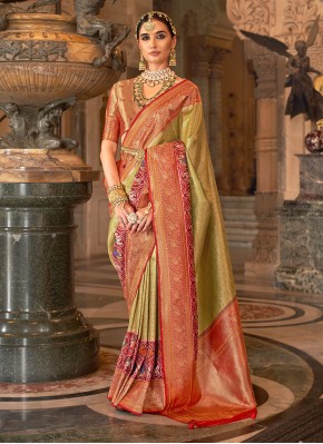 Banarasi Silk Green Meenakari Classic Saree