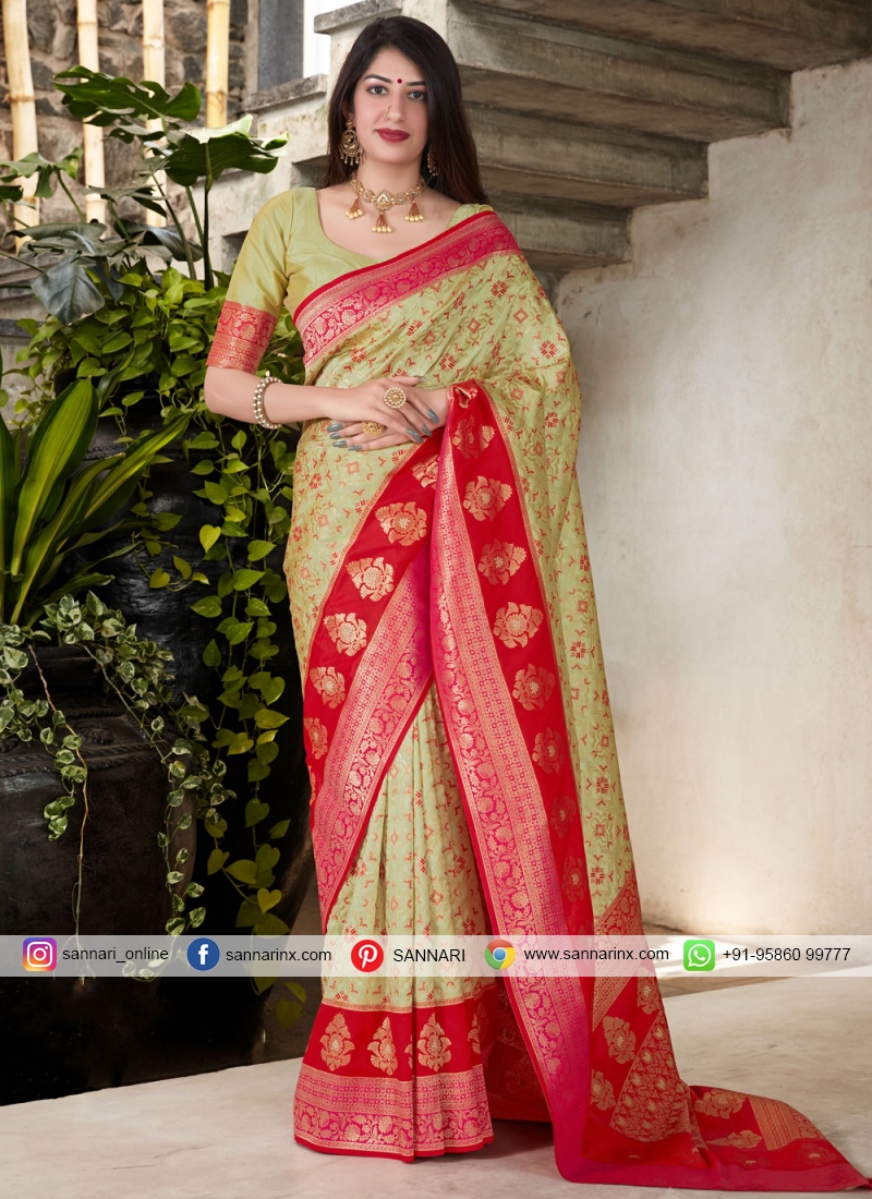 Banarasi Silk Green Traditional Designer Saree