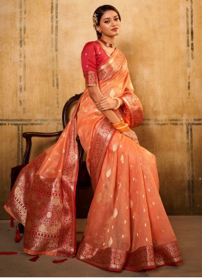 Banarasi Silk Peach Trendy Saree