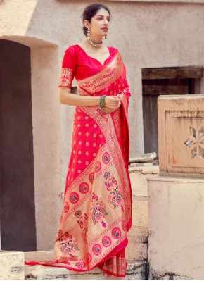 Banarasi Silk Rani Weaving Designer Traditional Saree