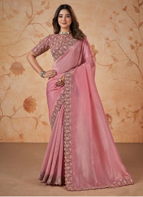 Banarasi Silk Stone Pink Classic Saree