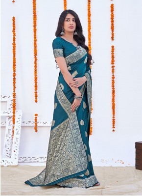 Banarasi Silk Teal Classic Designer Saree