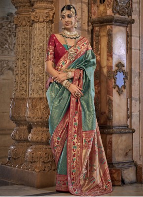 Banarasi Silk Weaving Classic Saree in Green and Maroon